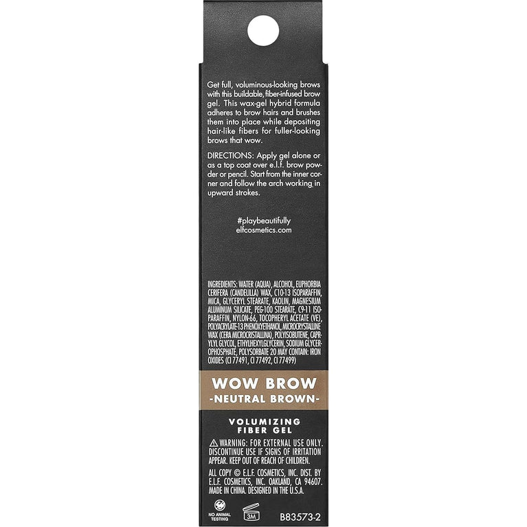 e.l.f. Ultimate Brow Enhancer, Volumizing Fiber-Infused Wax-Gel, Long-Lasting Brow Perfection, Vegan & Cruelty-Free, Neutral Brown, 3.5g