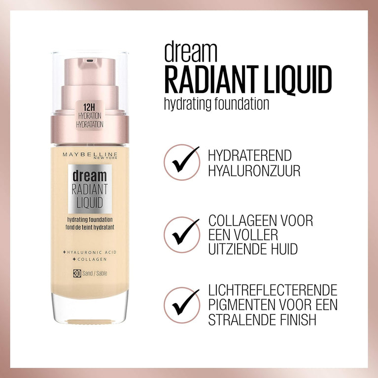 Ivory Radiance: Lightweight, Medium Coverage Hydrating Foundation with Hyaluronic Acid and Collagen - 12 Hour Moisture Boost