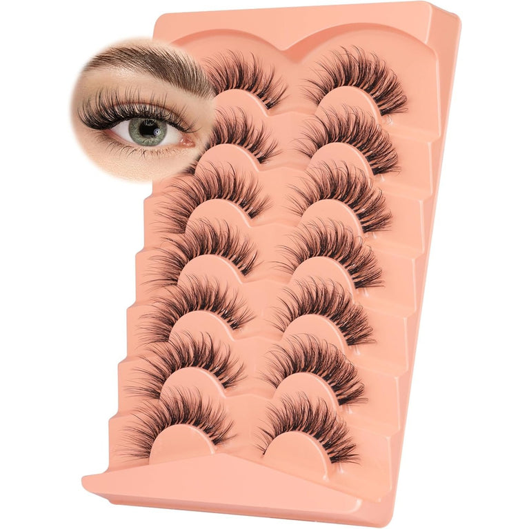 Mavphnee's Cat Eye 3D Faux Mink Eyelashes with Clear Band, Natural Look, Lightweight and Reusable, 7 Pairs