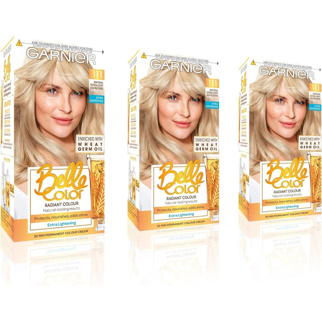 Garnier Belle Color Blonde Hair Dye - 111 Extra Light Ash Blonde (Pack of 3) for Natural-Looking Hair with Grey Coverage