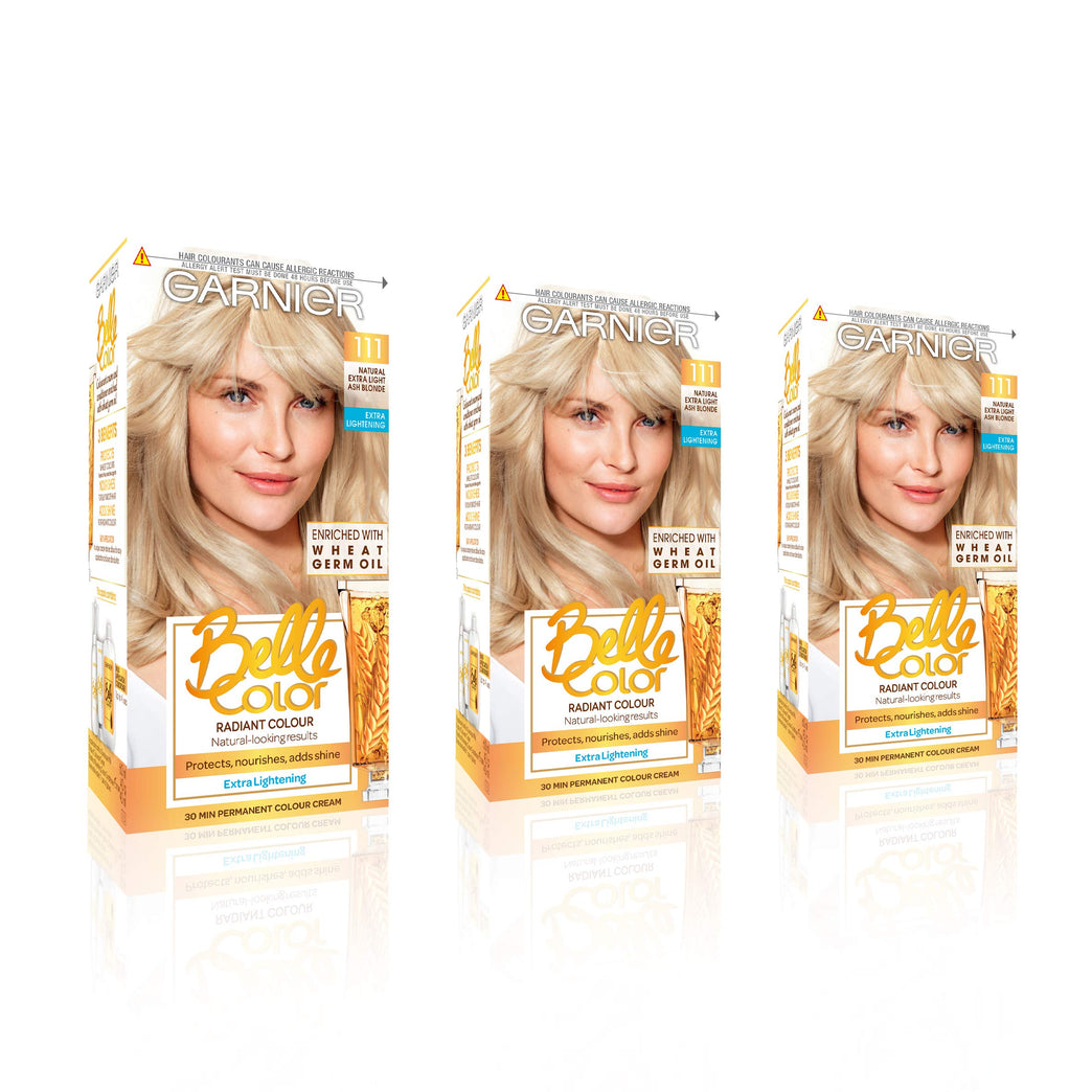 Garnier Belle Color Blonde Hair Dye - 111 Extra Light Ash Blonde (Pack of 3) for Natural-Looking Hair with Grey Coverage