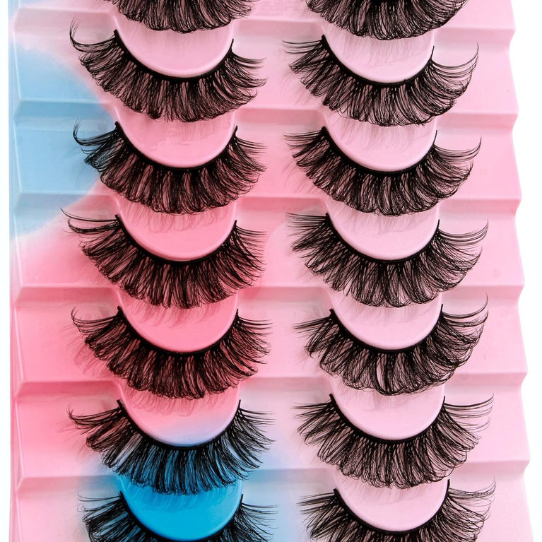 Sparkling D-Curly Mink False Eyelashes, 8 Pair Pack, Natural & Fluffy for Dramatic Looks (025)