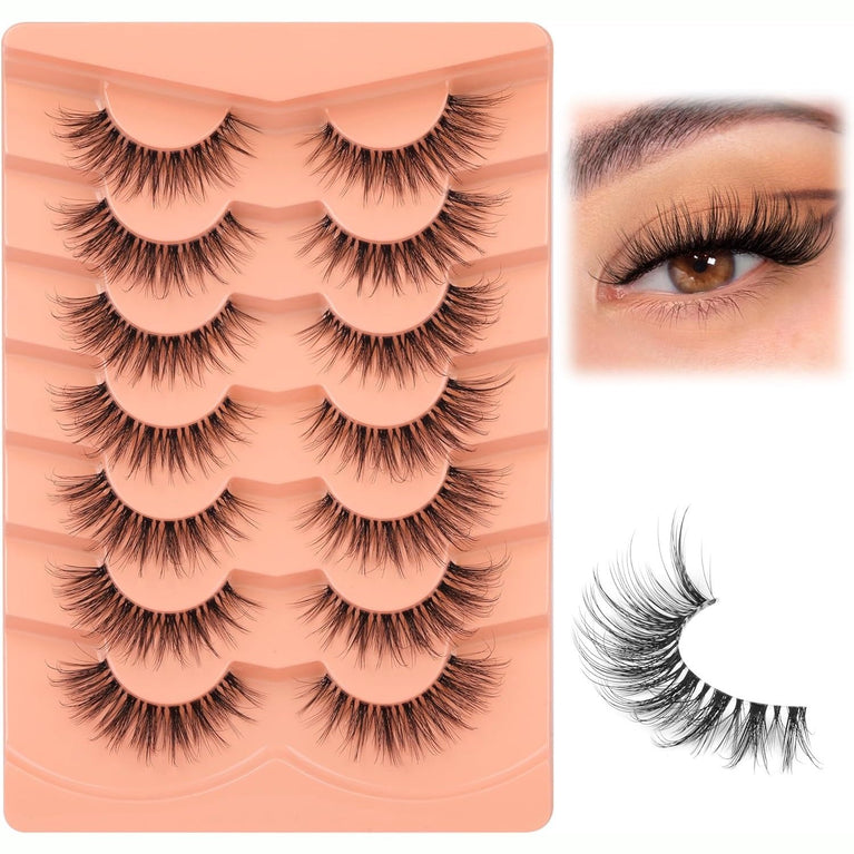 Mavphnee's Cat Eye 3D Faux Mink Eyelashes with Clear Band, Natural Look, Lightweight and Reusable, 7 Pairs