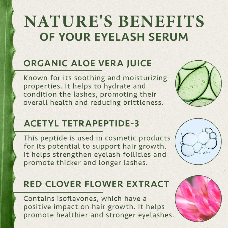 Satin Naturel's Advanced Eyelash and Eyebrow Growth Serum with Organic Aloe Vera and Peptides - 5ml Hormone-Free Formula for Enhanced Lash Density and Thickness