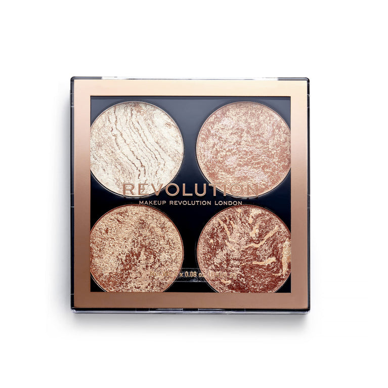 Makeup Revolution 4-Shade Shimmer Cheek Kit: Bronzer & Highlighter Palette, PETA-Certified, 8.8g