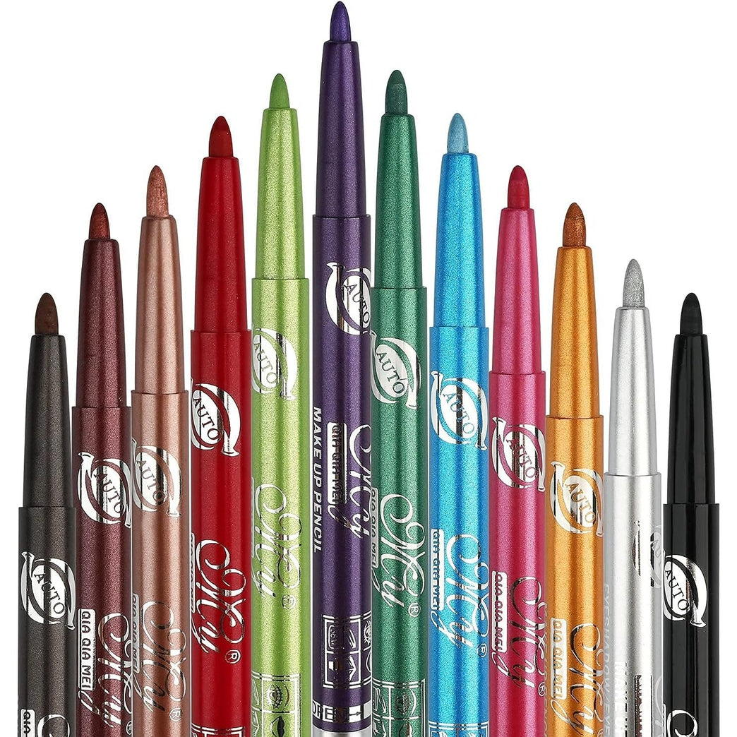G2PLUS Colorful Eyeliner and Lip Liner Set: 12 Shades, Waterproof and Smudge-Proof Cosmetic Pens with Adjustable Tips, Eye Shadow and Brow Pencil Kit
