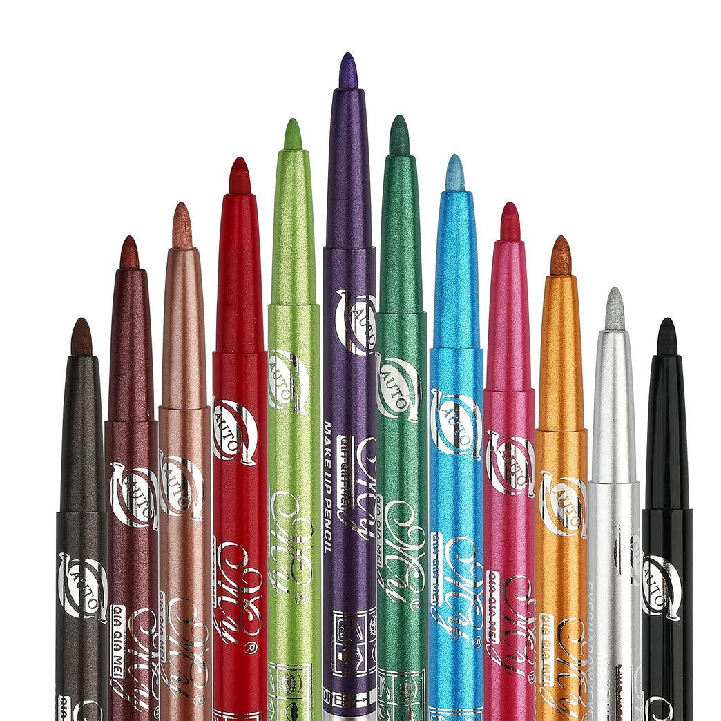 G2PLUS Colorful Eyeliner and Lip Liner Set: 12 Shades, Waterproof and Smudge-Proof Cosmetic Pens with Adjustable Tips, Eye Shadow and Brow Pencil Kit