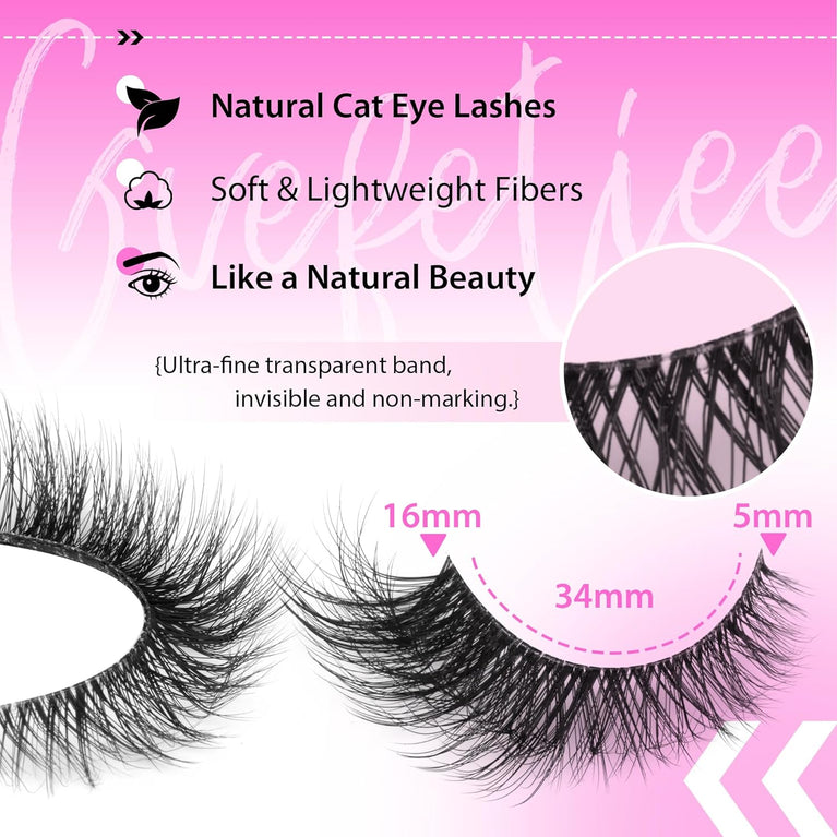 GVEFETIEE Premium Faux Mink Wispy Eyelashes with Ultra-Fine Clear Band, Natural Fox Eye Lashes, 8 Pairs Pack - Lightweight, Reusable, and Suitable for All Occasions