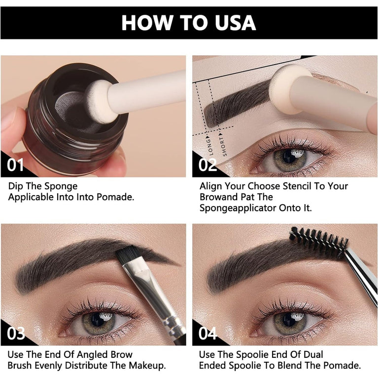 Anglicolor Quick Brow Shaping Kit with Waterproof Pomade, Stencil Set and Double-Ended Brush (Dark Brown Edition)