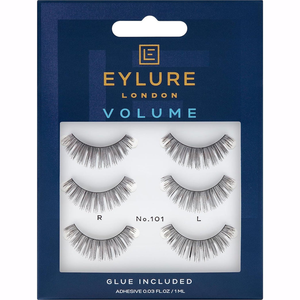 Eylure Ultra Lightweight No.101 False Lashes, Pack of 3 with Latex-Based Glue