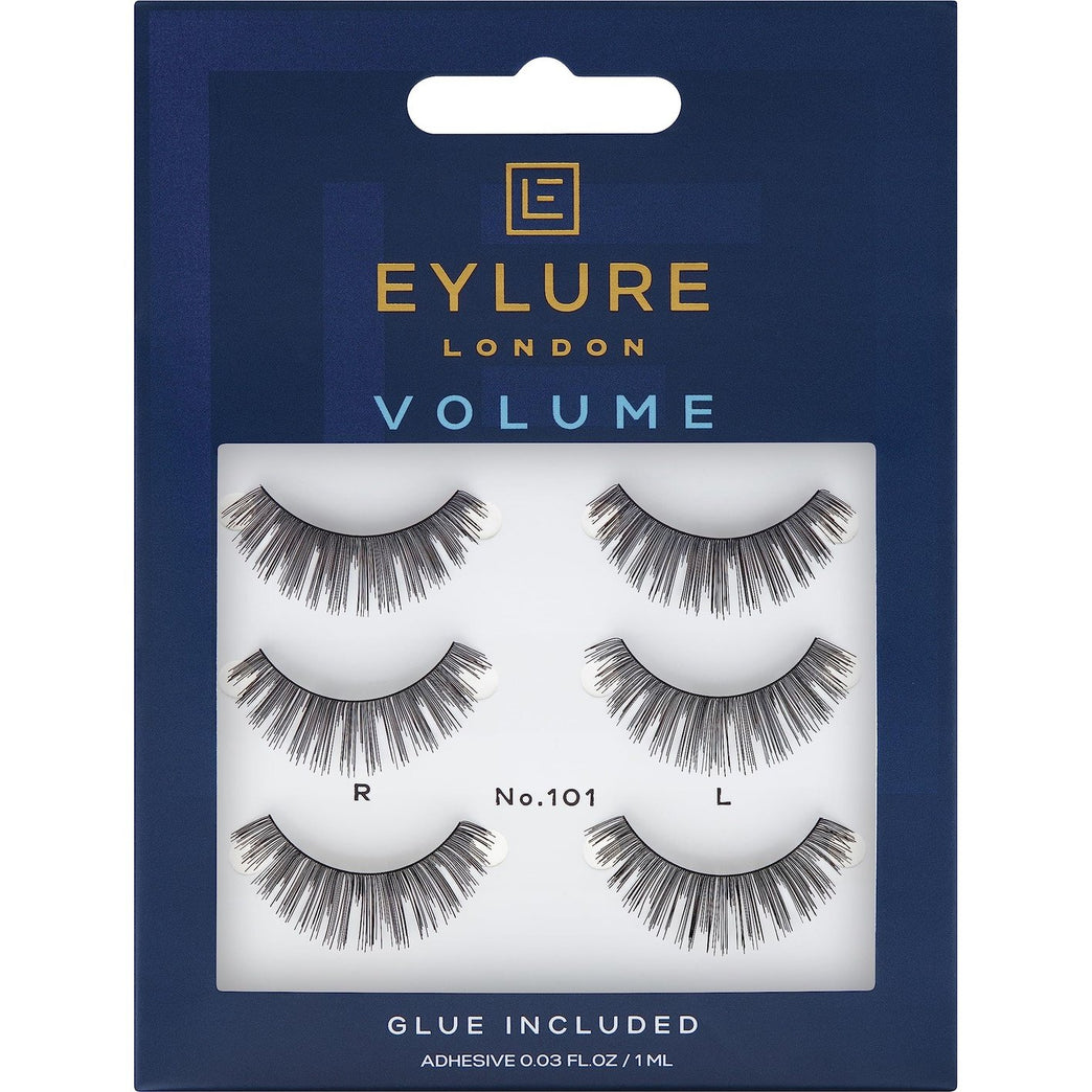 Eylure Ultra Lightweight No.101 False Lashes, Pack of 3 with Latex-Based Glue