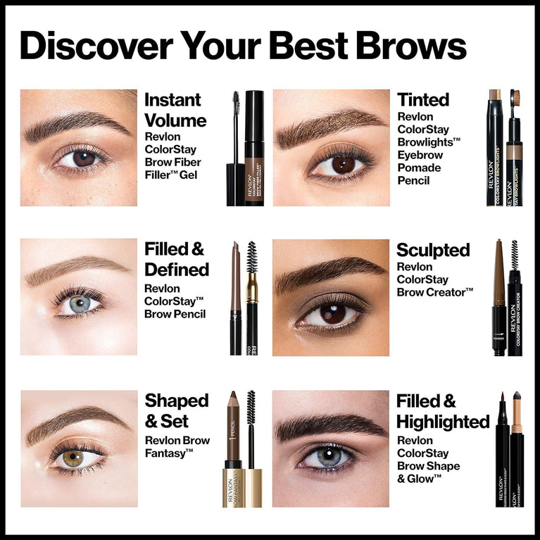 Revlon Waterproof Brow Definer Pencil with Dual-End Spoolie Brush, 24HR Long Lasting, 210 Soft Brown, 0.9g