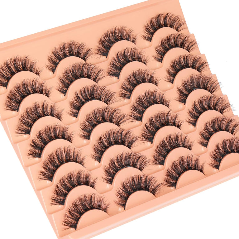 Goddvenus Premium Cat Eye False Eyelashes - 5D Russian Strip Lashes, Natural Look, Fluffy Fake Lashes, 14 Pairs CC Curl Wispy Eyelash Set, Durable Cotton Band - For Everyday Glamour