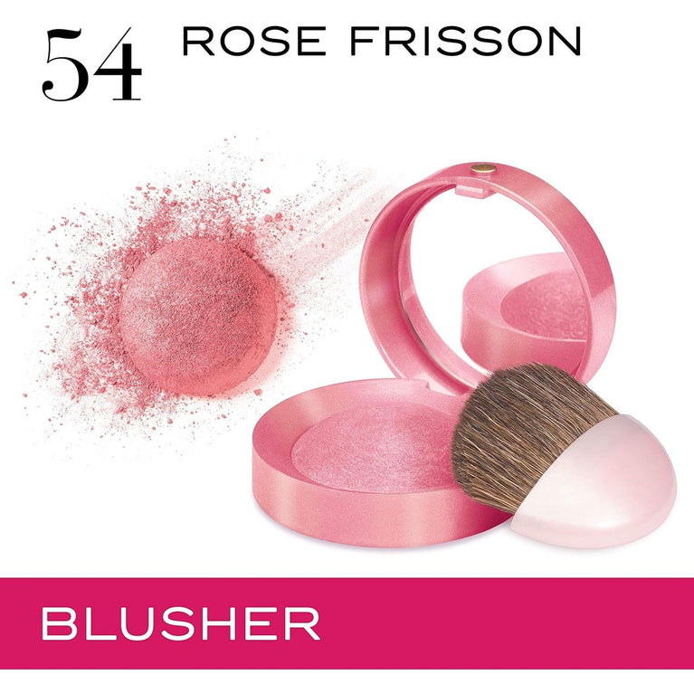 Bourjois 54 Rose Frisson Natural Glow Powder Blush 2.5g - Breakage-Resistant with Baked Technology Formula and Sensual Rose Scent