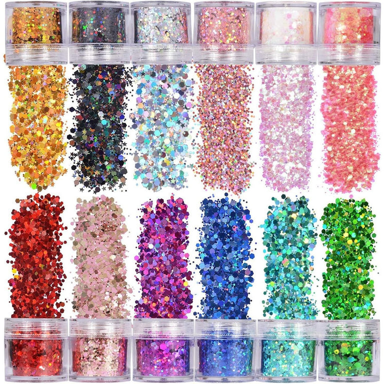 Veroa Festive Body and Hair Glitter Set - 12 Vibrant Colors for Parties, Festivals, and Raves (10g x 12PCS)