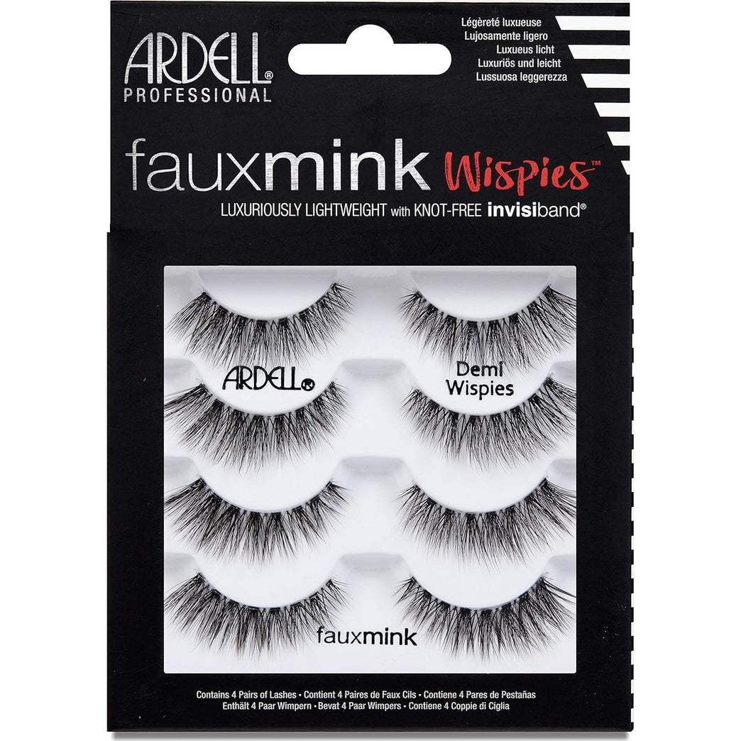 ARDELL Luxurious Faux Mink Demi Wispies Eyelashes Multipack - Vegan, Cruelty-Free, Lightweight with Invisiband Technology, Medium Volume & Length - Pack of 4, Black