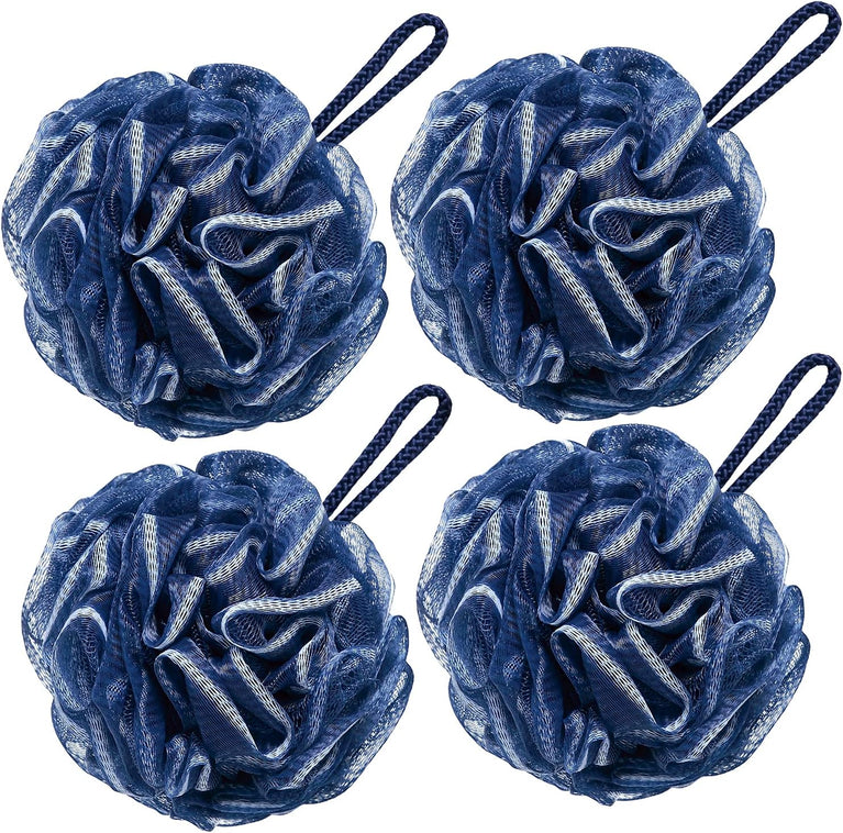 Large Navy Blue Bath Loofah Set of 4 for Men and Women