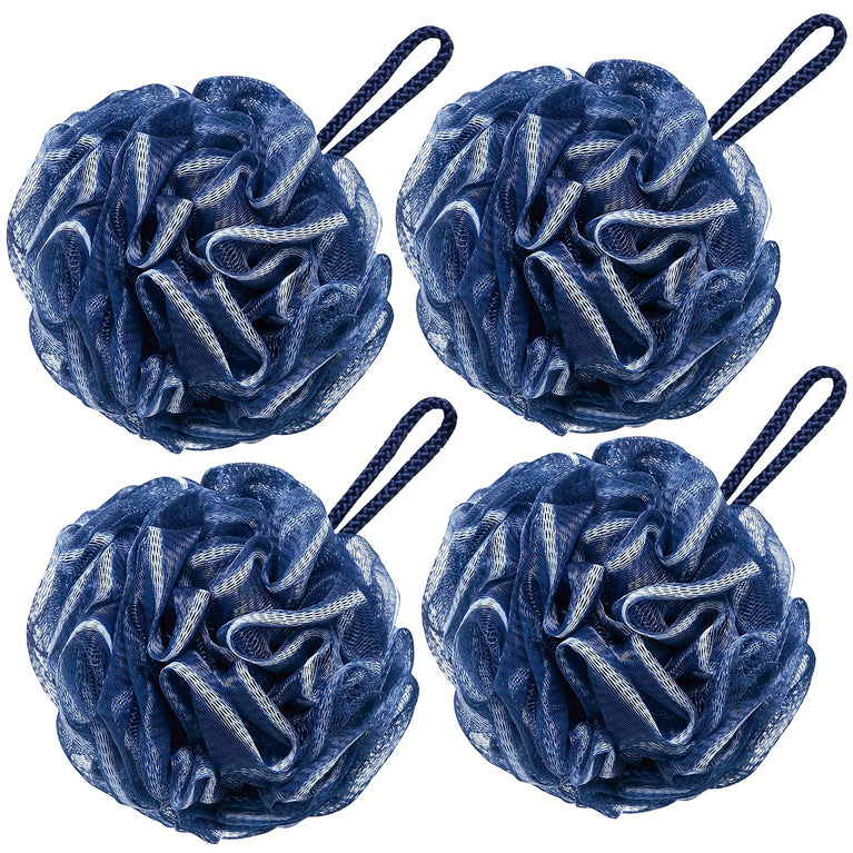 Large Navy Blue Bath Loofah Set of 4 for Men and Women